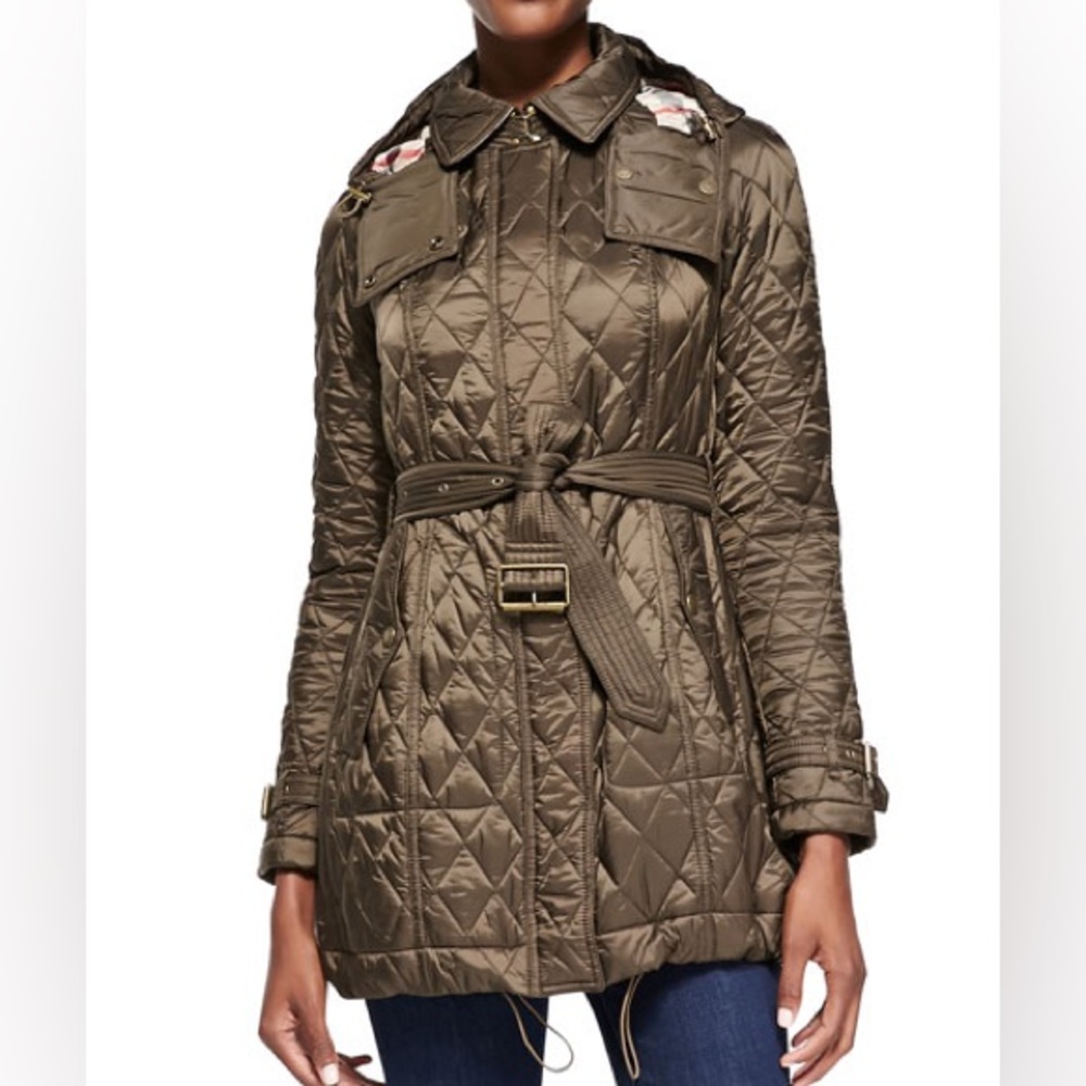 Burberry Finsbridge Belted Quilted Hooded Jacket Women’s Size Large